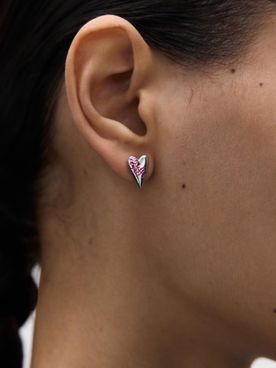 Fern Heart Studs Jarman's Pink