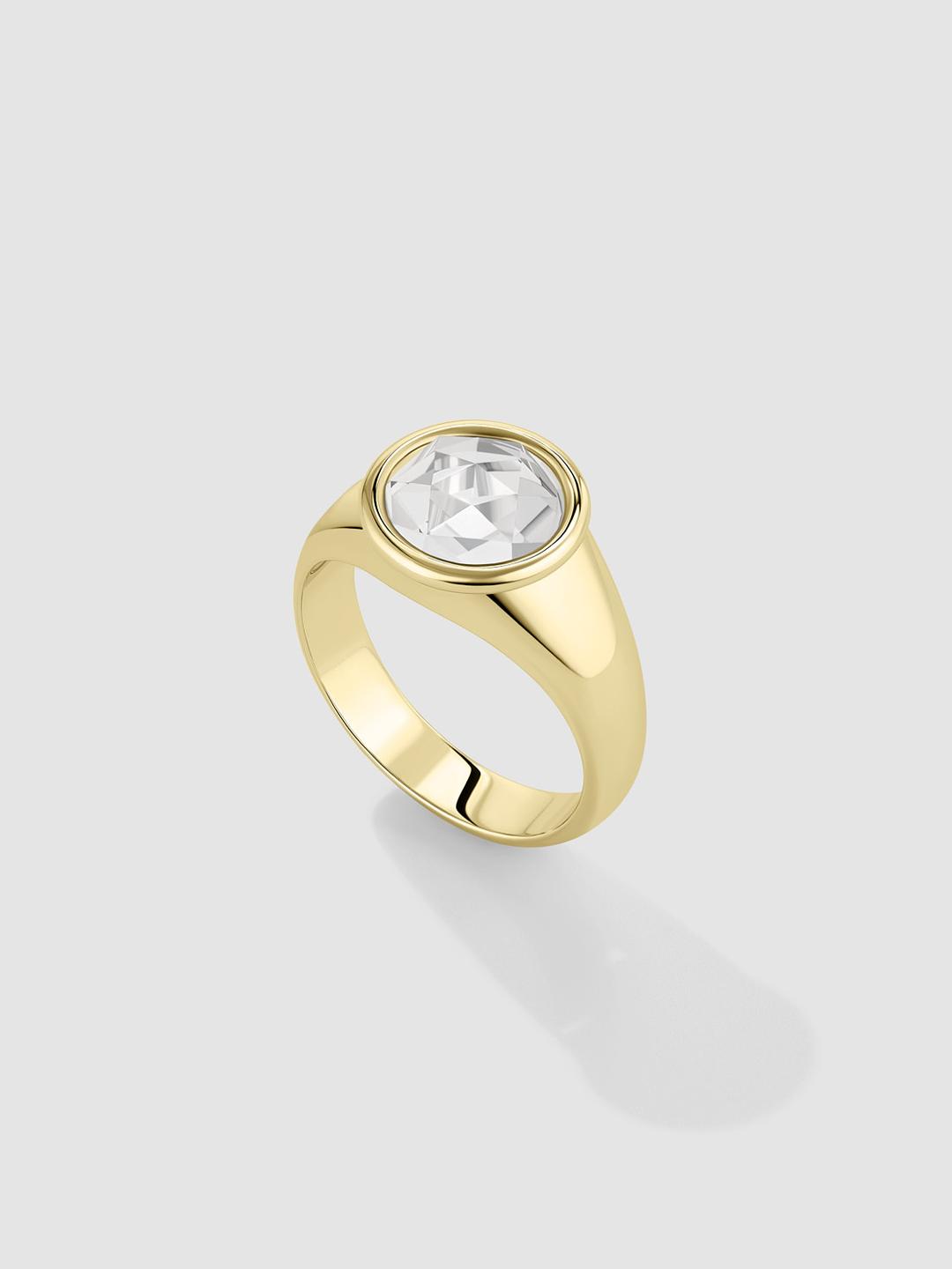 Rock Crystal Rose Ring Yellow Gold