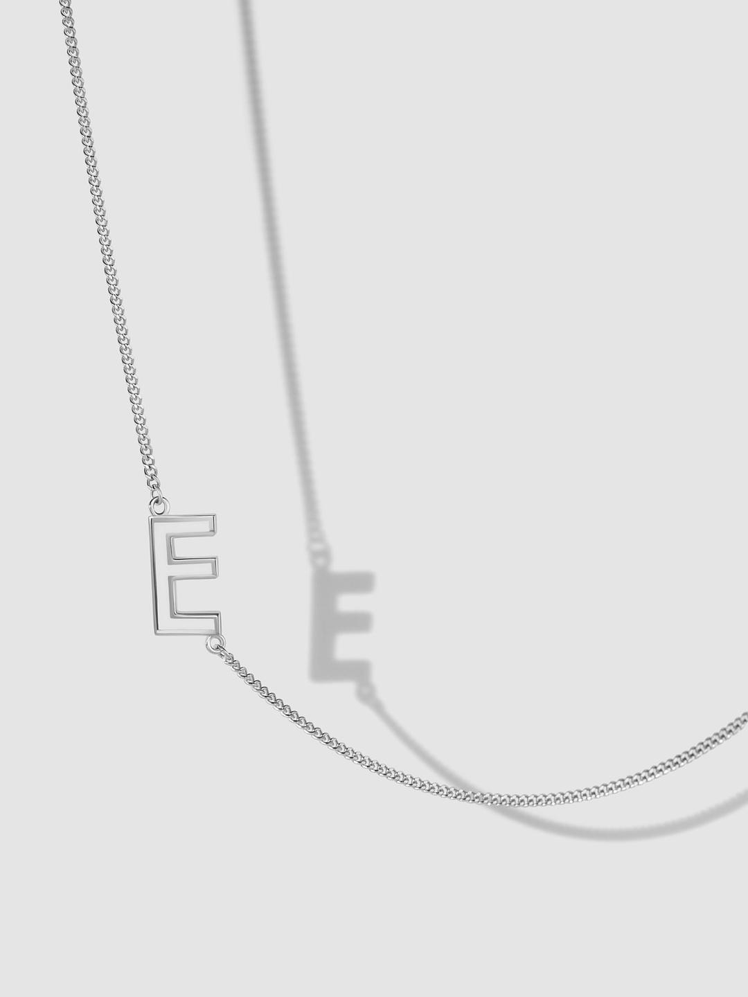 Letter E Necklace with White Enamel