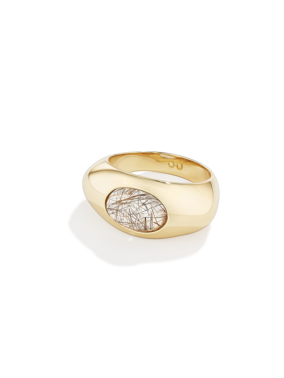 Rutilated Quartz Pebble Ring Yellow Gold