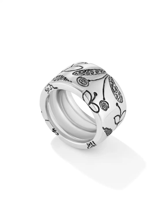 Wide Black Millefleurs Ring