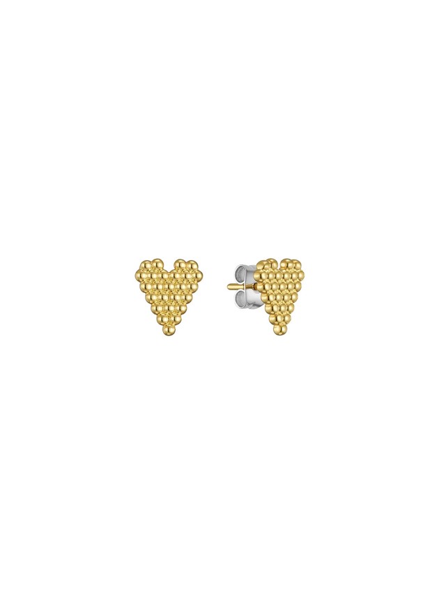Beaded Heart Studs Gold Vermeil