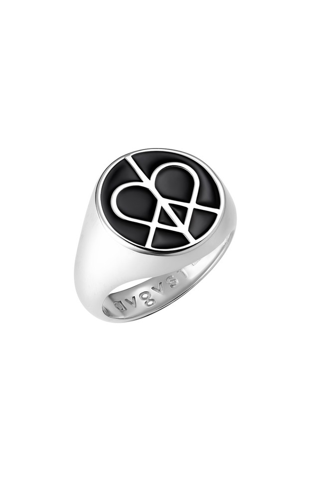 Peace & Love Signet Ring with Black Enamel