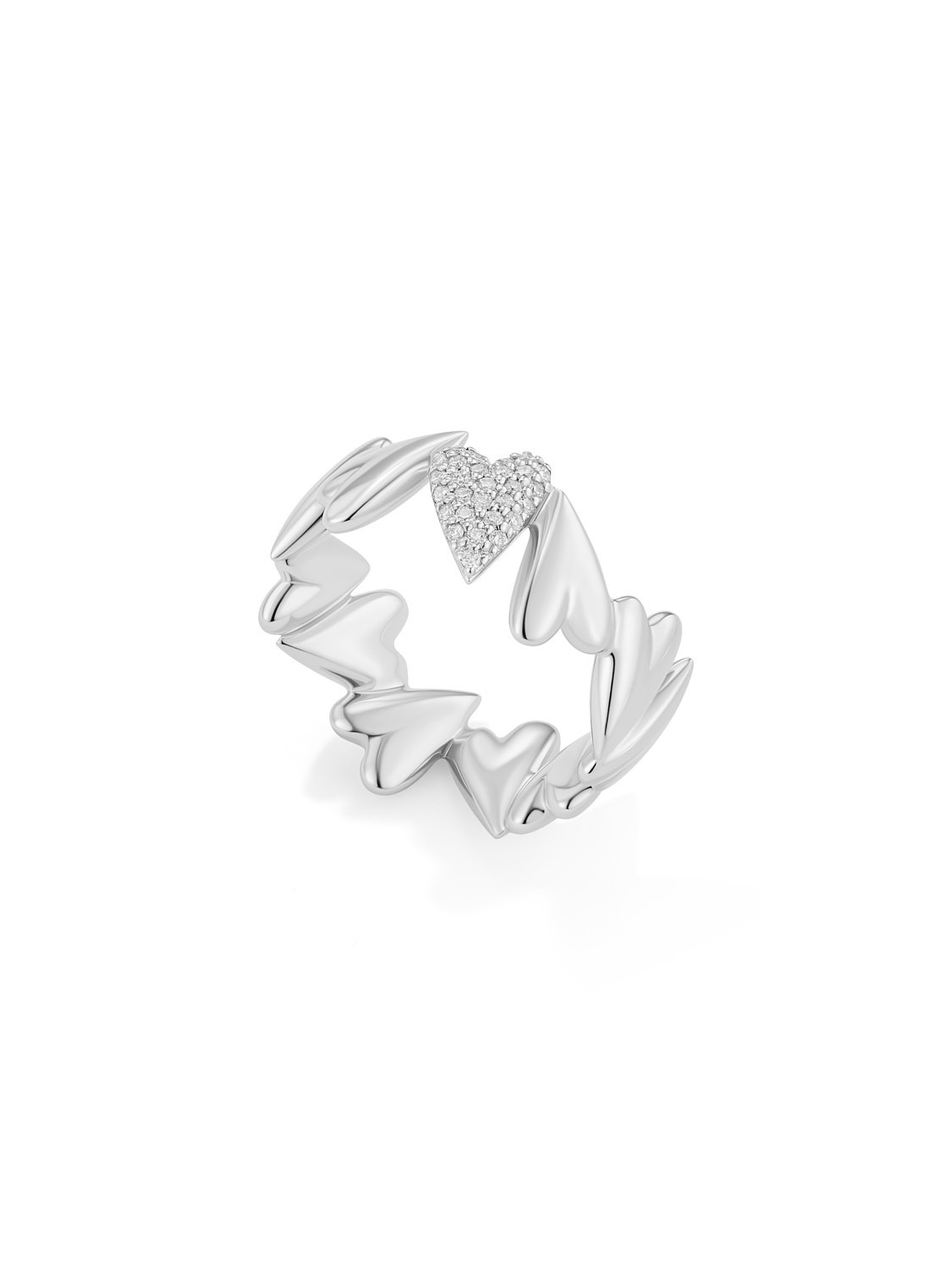 Diamond Dancing Hearts Ring in White Gold