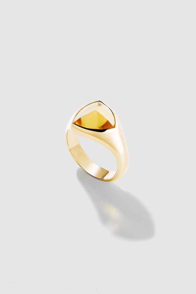 Trillion Signet Citrine and Yellow Gold