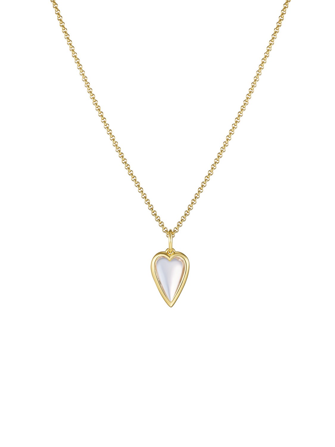 Small Rock Crystal Heart Pendant Necklace Gold Vermeil