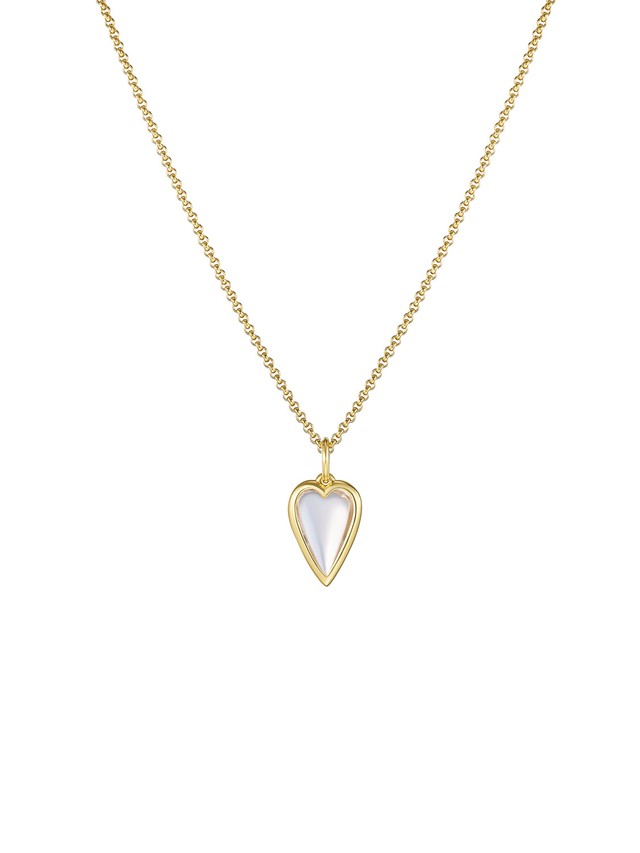 Small Rock Crystal Heart Pendant Necklace Gold Vermeil