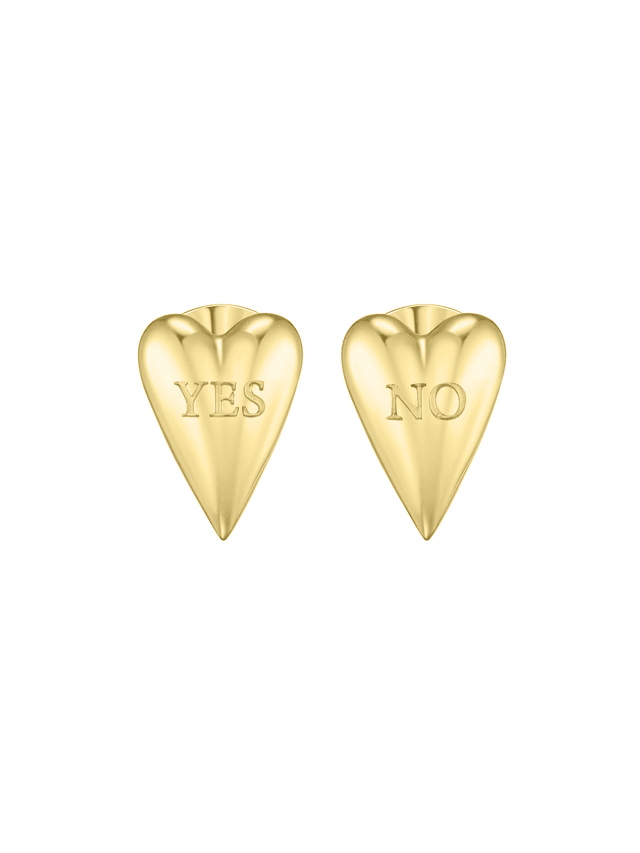 Yes-no Heart Studs Gold Vermeil