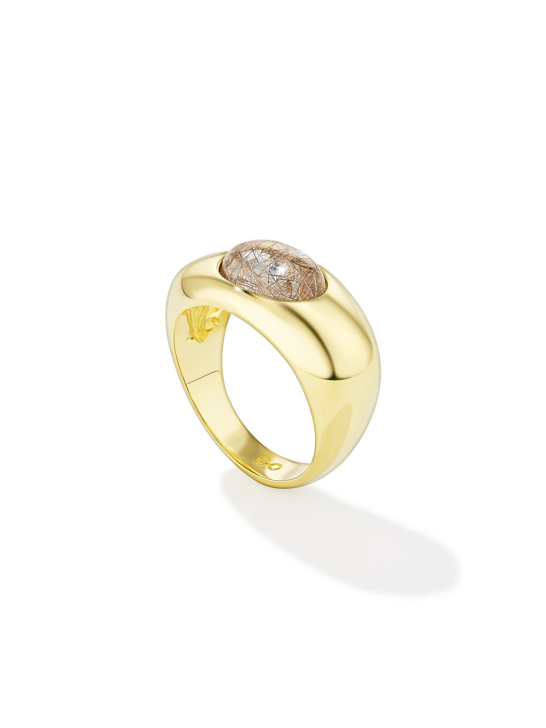 Rutilated Quartz Pebble Ring Yellow Gold