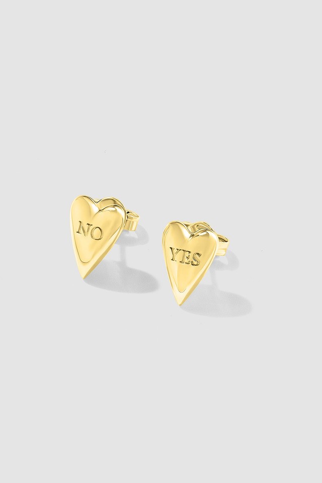 Yes-no Heart Studs Gold Vermeil