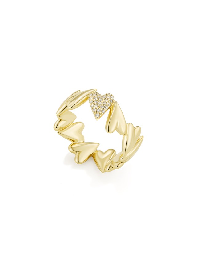 Diamond Dancing Hearts Ring in Yellow Gold