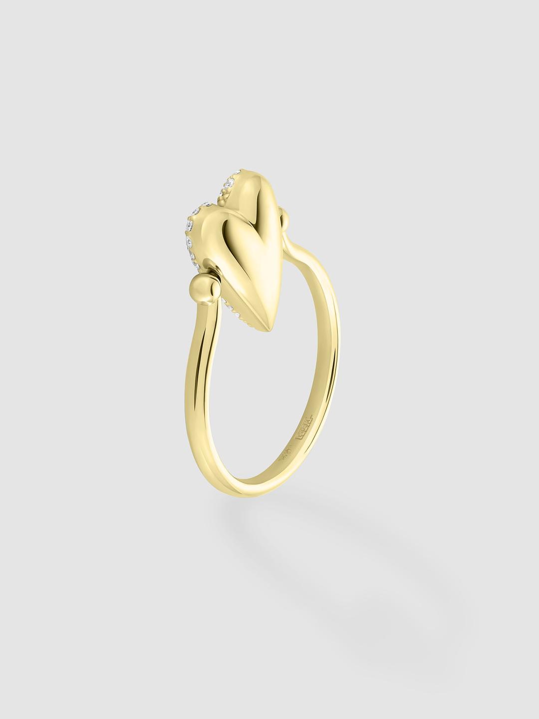 Diamond Heart Flip Ring In Yellow Gold