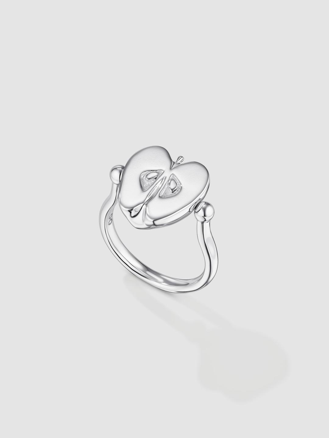 Half An Apple Ring In White Gold