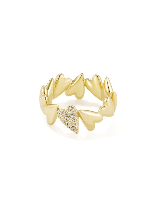 Diamond Dancing Hearts Ring in Yellow Gold