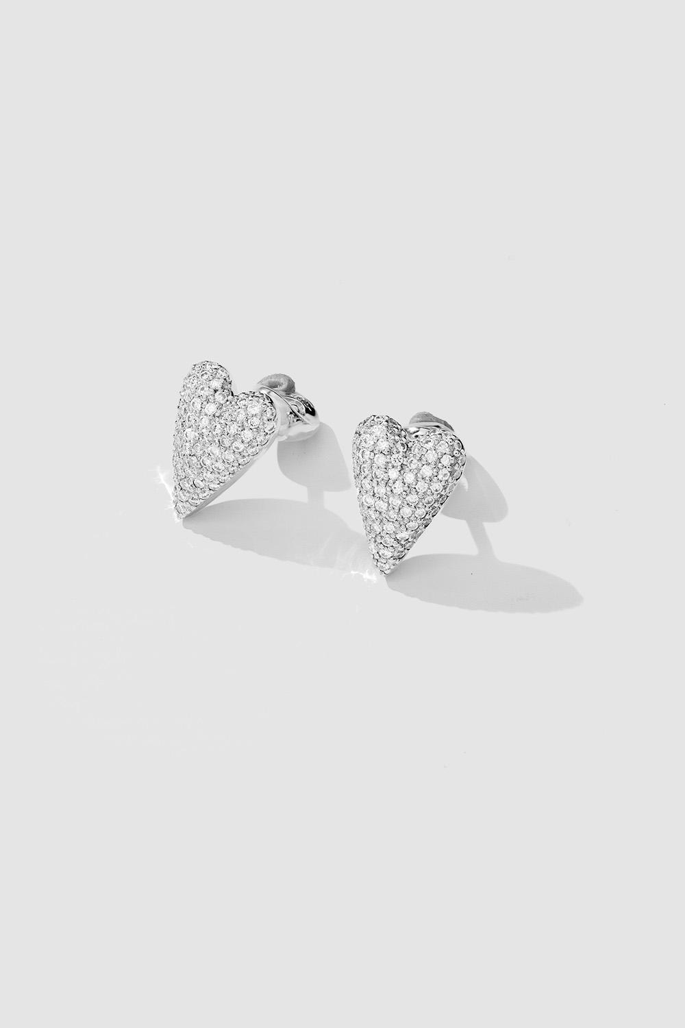 Pavé Heart Studs In White Gold