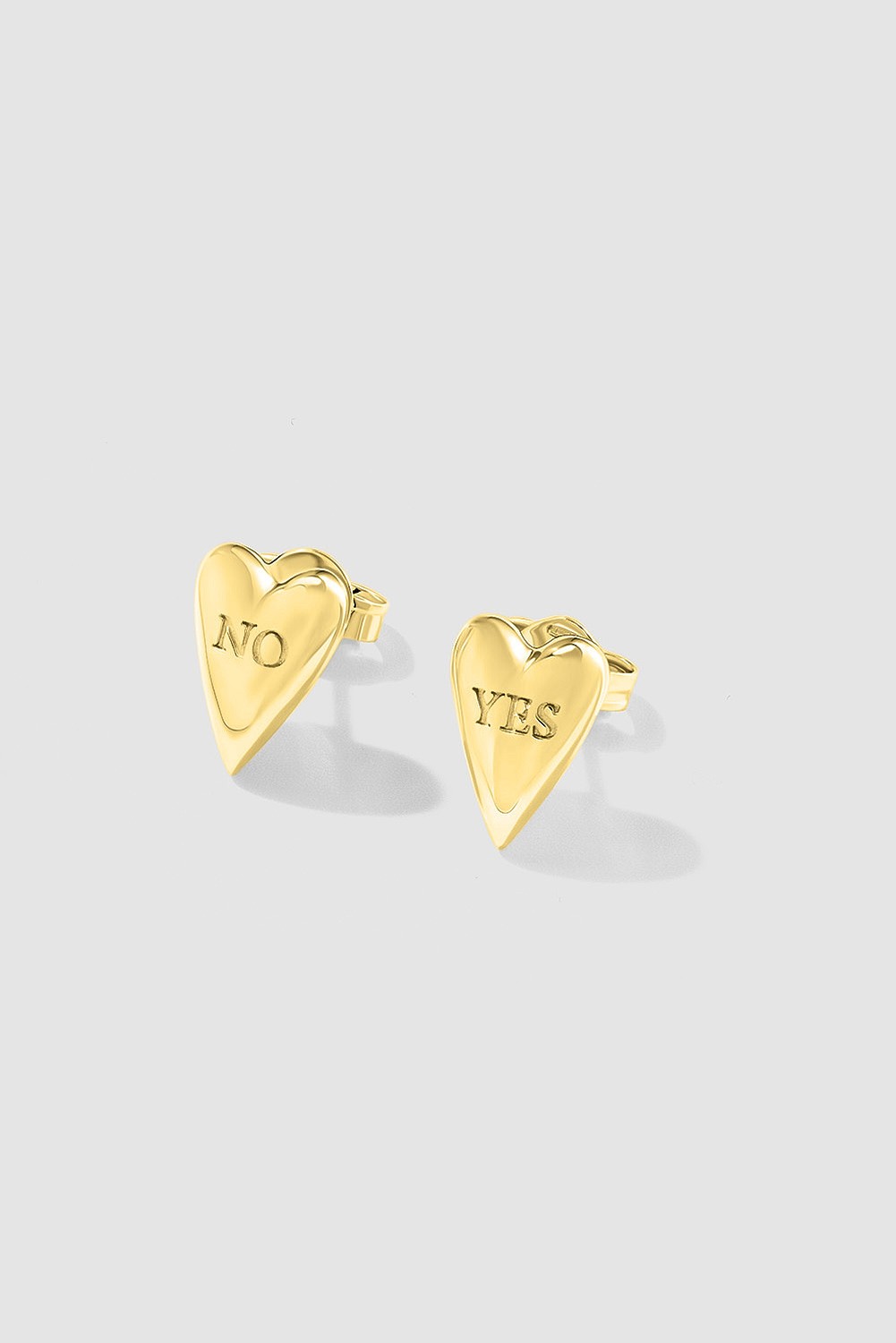Yes-no Heart Studs Yellow Gold Plated