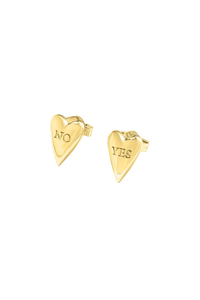 Yes-no Heart Studs Gold Vermeil